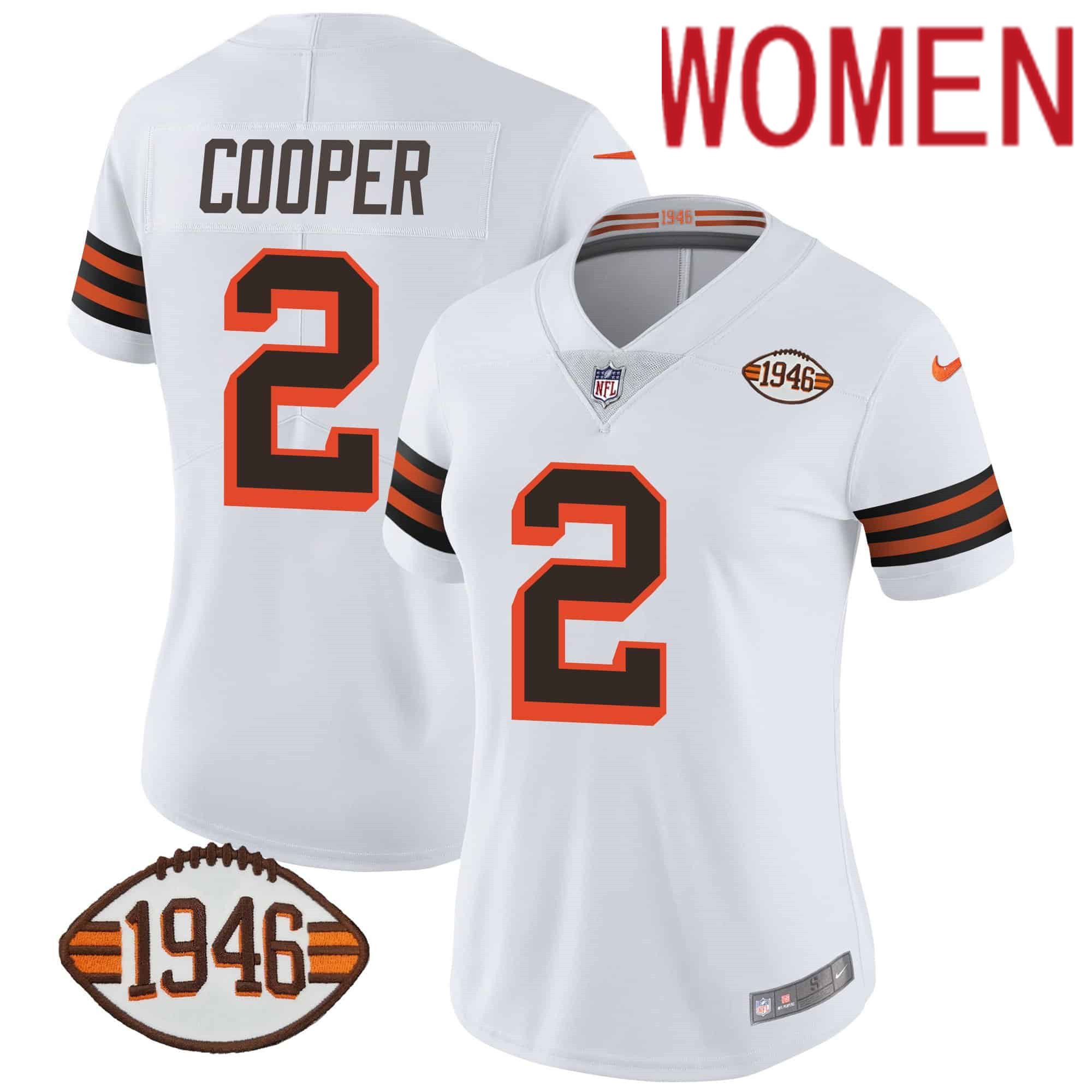 Women Cleveland Browns #2 Cooper White 1946 75th Anniversary Patch 2024 Nike NFL Jersey->women nfl jersey->Women Jersey